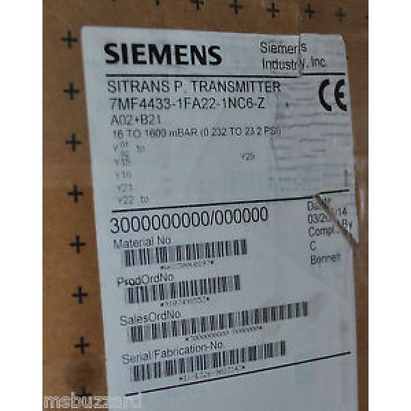 Original SKF Rolling Bearings Siemens SITRANS P. TRANSMITTER 7MF-4233-1FA22-1NC6-Z A02+B21 NEW IN  BOX #3 image